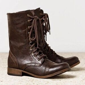 American Eagle Brown Faux Leather Military Style Lace Up Combat Boots Womens 8.5